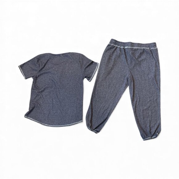 Izod Womens M Gray Pajama Set With Henley Top & Drawstring Pants Ribbed Knit - Picture 4 of 4